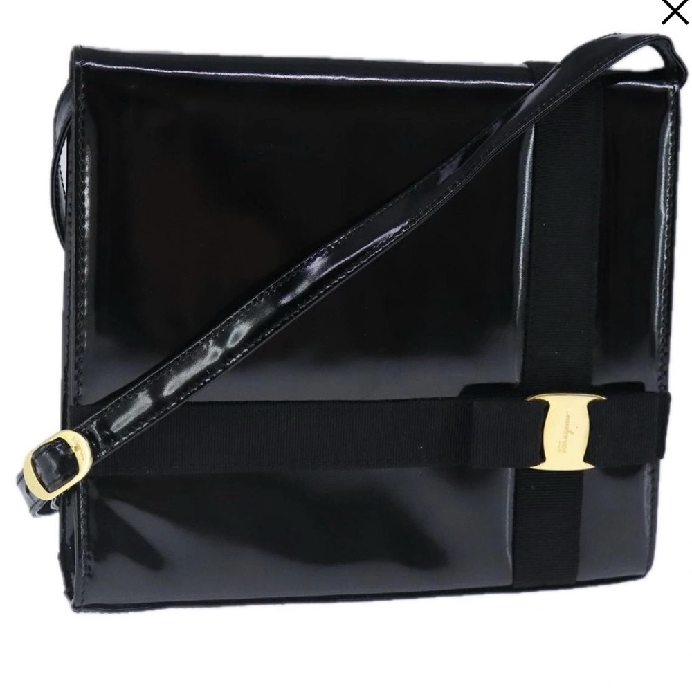 Ferragamo Black Patent Leather Crossbody Bag